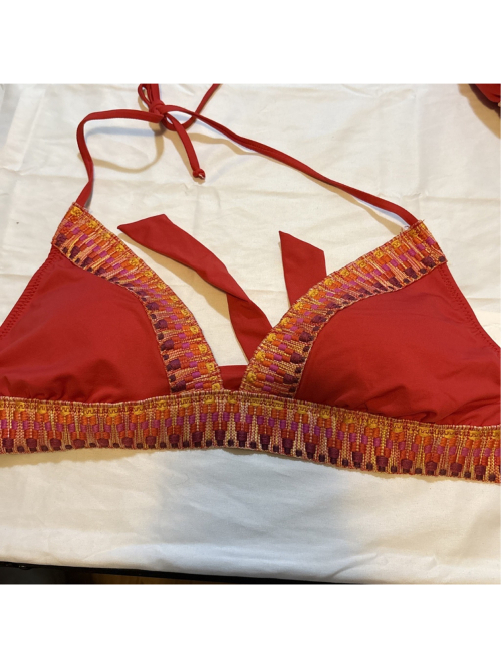 BECCA Bikini Top Womens DCup Red Halter Triangle Bralette Removable Cups Swim